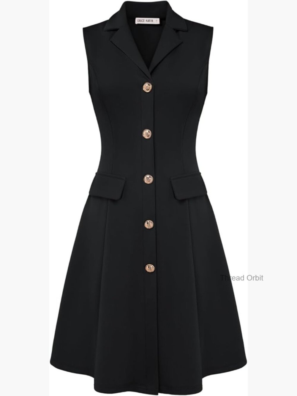 Sleeveless Button Business Midi Dress Notch Lapel V Neck Formal Office
